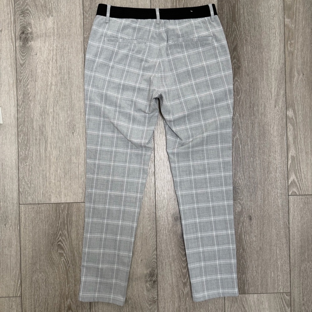 ZARA ELASTIC WAISTBAND FLAT FRONT TAPERED PLAID TROUSER PANTS GREY MEDIUM - Picture 12 of 13